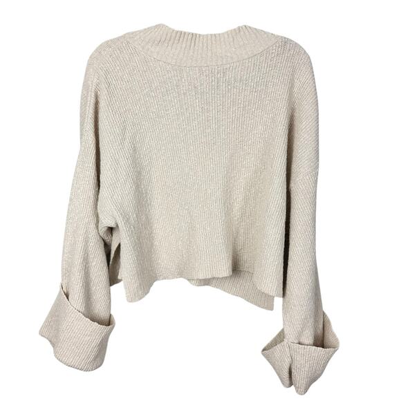 ASOS Ecru Knit Boxy Drop Sleeve Ribbed Long Crop Sweater Cotton Blend Size 4 - Picture 4 of 9